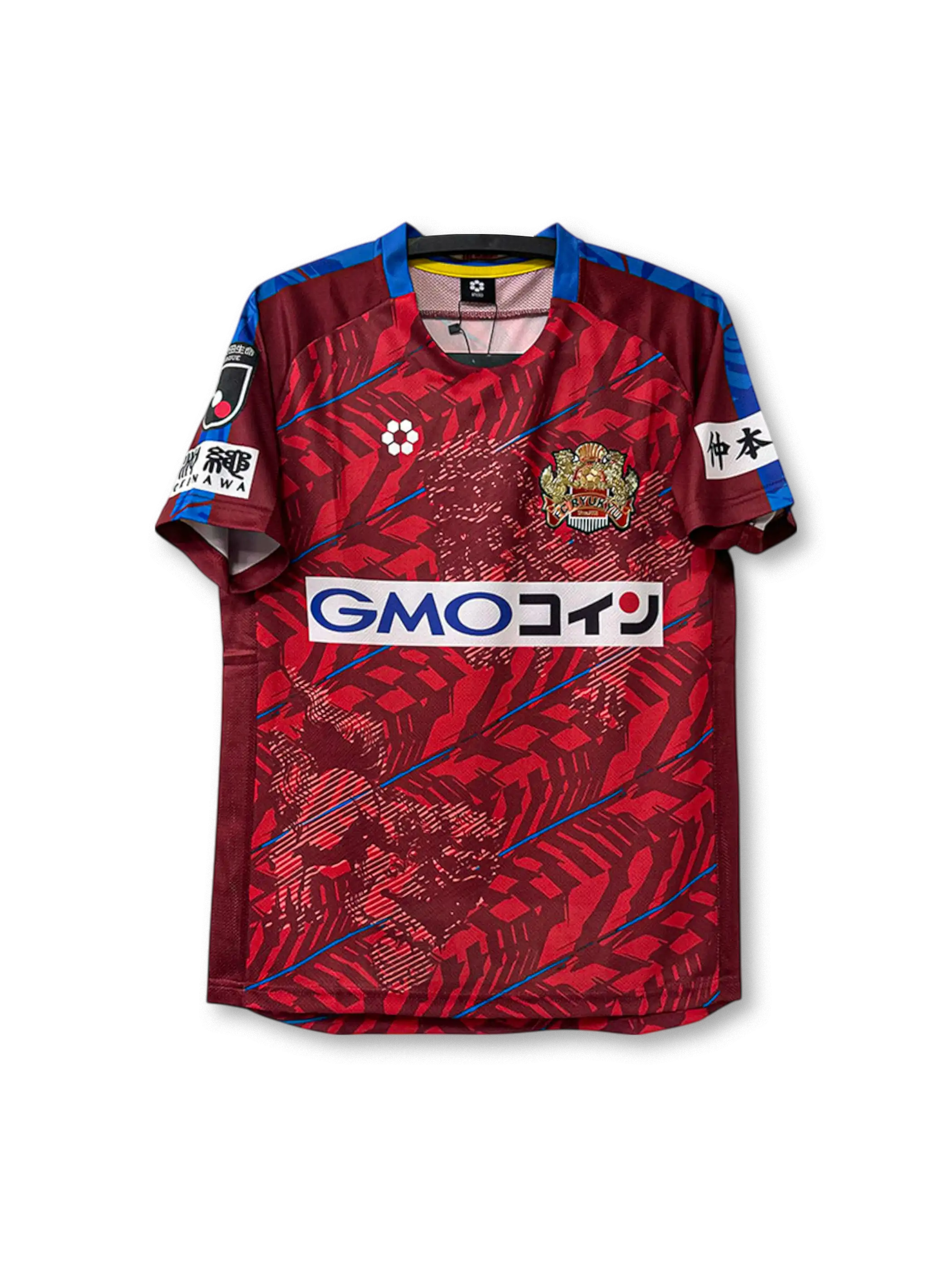 2023年FC琉球の20周年記念Jリーグユニフォーム。沖縄伝統文様を用いた昇華プリントと通気性素材を採用した選手用ヴィンテージデザイン。