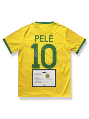 1970年メキシコワールドカップブラジルホームユニフォーム ペレ サインプリント 黄色 緑アクセント エンブレム刺繍付き