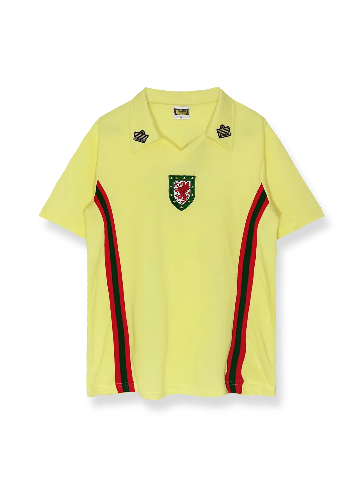 1976-79年ウェールズ代表アウェイユニフォーム 白地 赤アクセント クラシックエンブレム刺繍