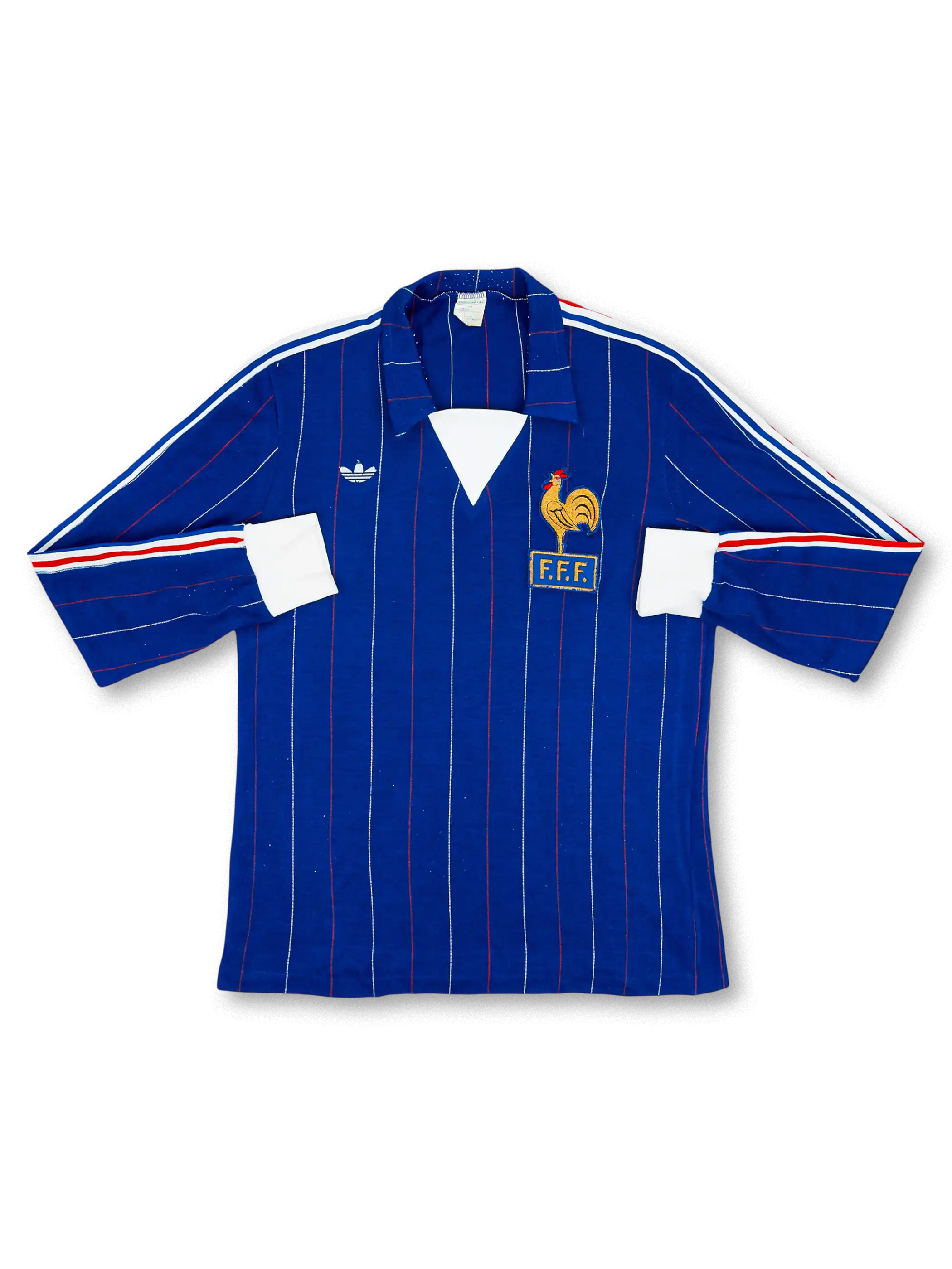1980-82 フランス代表 ホーム ユニフォーム 正面デザイン ブルー ピンストライプ