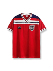 1982年イングランド代表アウェイレトロユニフォーム ネイビーブルー 白赤アクセント クラシックエンブレム刺繍