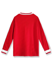 1986/88シーズンのマンチェスター・ユナイテッドのホームレッド長袖シャツ、シンプルでクラシックなデザインを示す