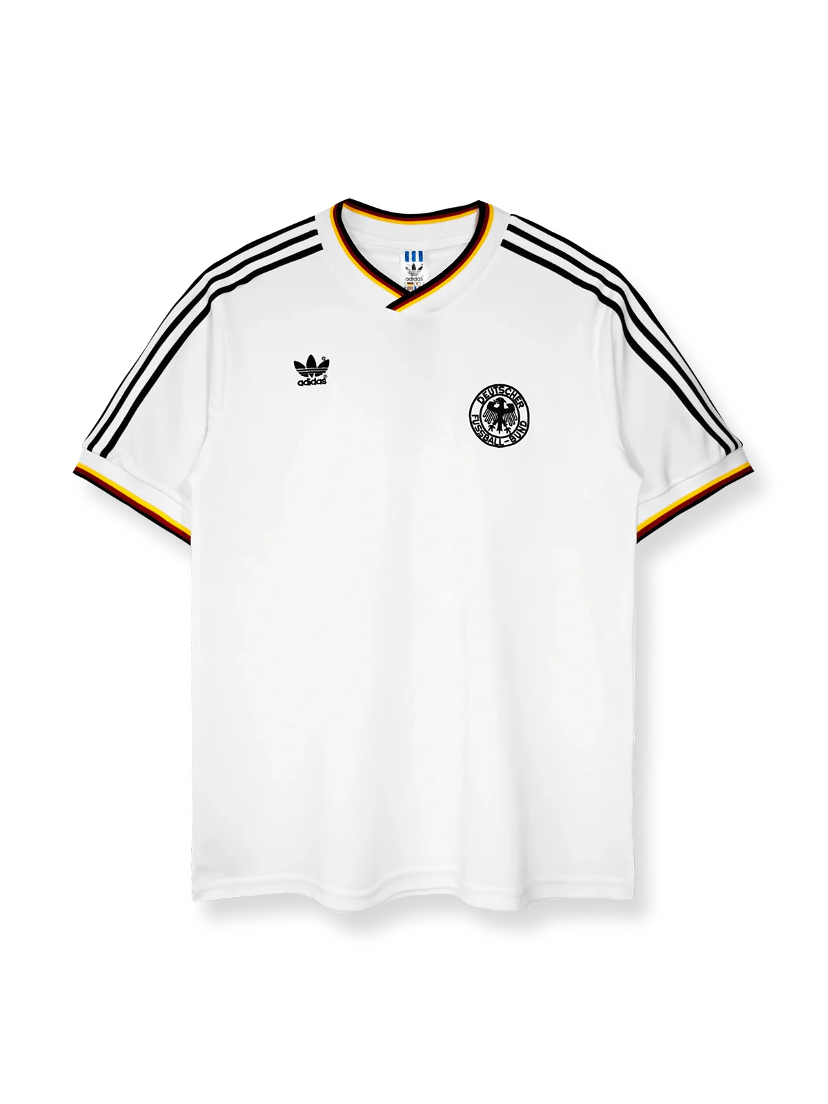 1986年メキシコワールドカップ西ドイツ代表ホームユニフォーム 白地に黒赤ライン クラシックデザイン