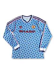 1990-92 マンチェスター・ユナイテッド アウェイ 長袖 ユニフォーム 正面デザイン 雪柄ブルー