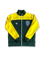 1990年代ブラジル代表トラックジャケット 正面、イエロー×グリーン配色と旧CBFロゴ刺繍