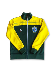 1990年代ブラジル代表トラックジャケット 正面、イエロー×グリーン配色と旧CBFロゴ刺繍
