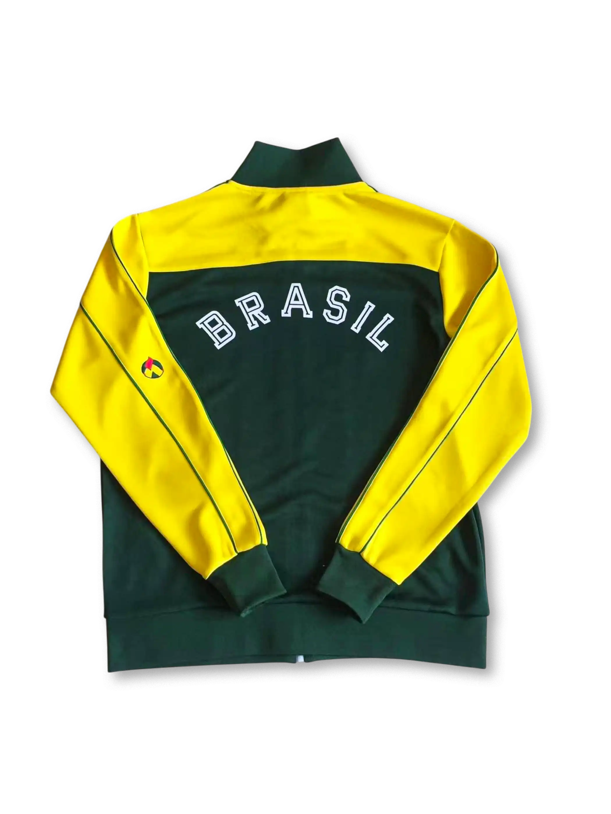 1990年代ブラジル代表トラックジャケット 正面、イエロー×グリーン配色と旧CBFロゴ刺繍