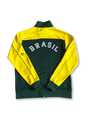 1990年代ブラジル代表トラックジャケット 正面、イエロー×グリーン配色と旧CBFロゴ刺繍