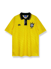 1991-93年ブラジル代表ホームレトロユニフォーム 黄色地 緑アクセント クラシックエンブレム刺繍