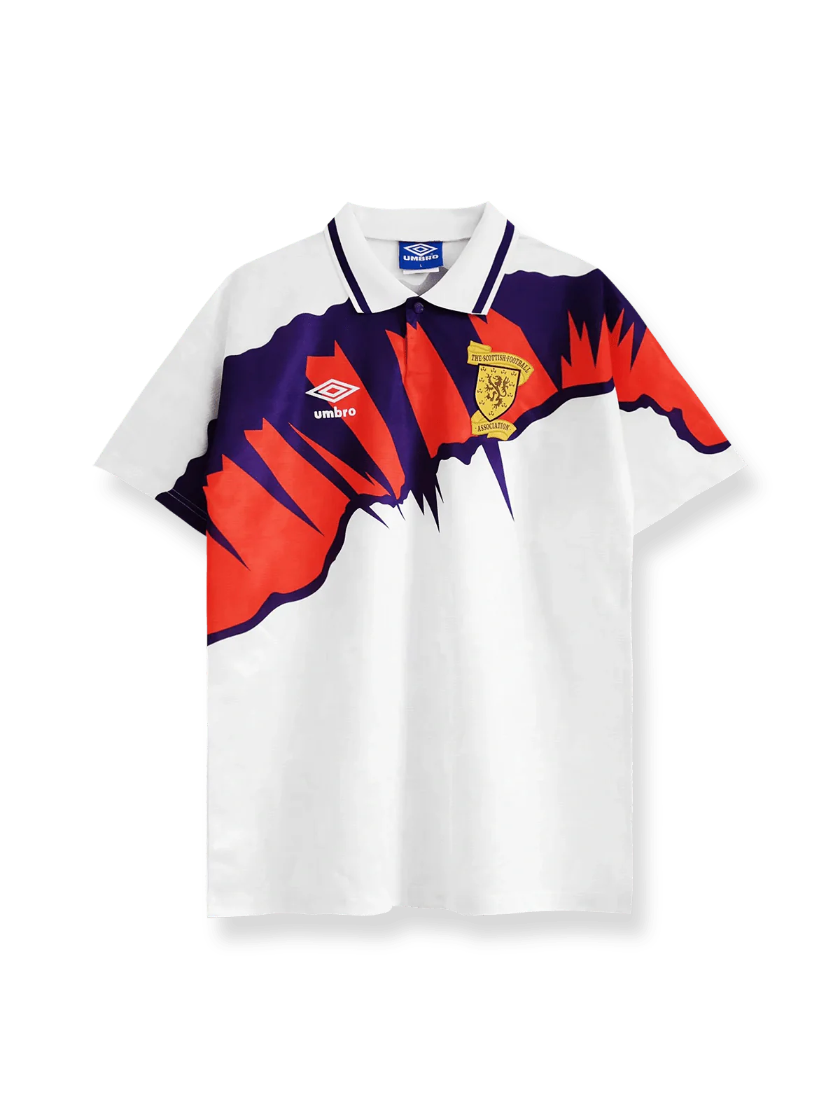 1991-93年スコットランド代表アウェイレトロユニフォーム 白地ブルーストライプ クラシック襟デザイン