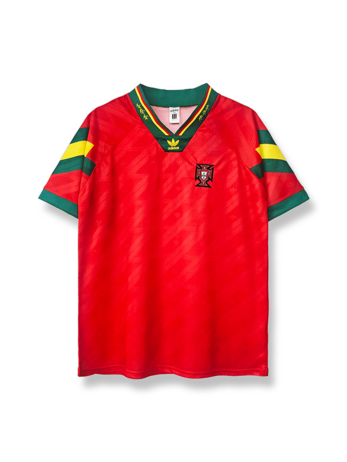 1992-94年ポルトガル代表ホームレトロユニフォーム 赤地緑アクセント クラシックエンブレム刺繍