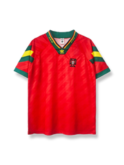 1992-94年ポルトガル代表ホームレトロユニフォーム 赤地緑アクセント クラシックエンブレム刺繍