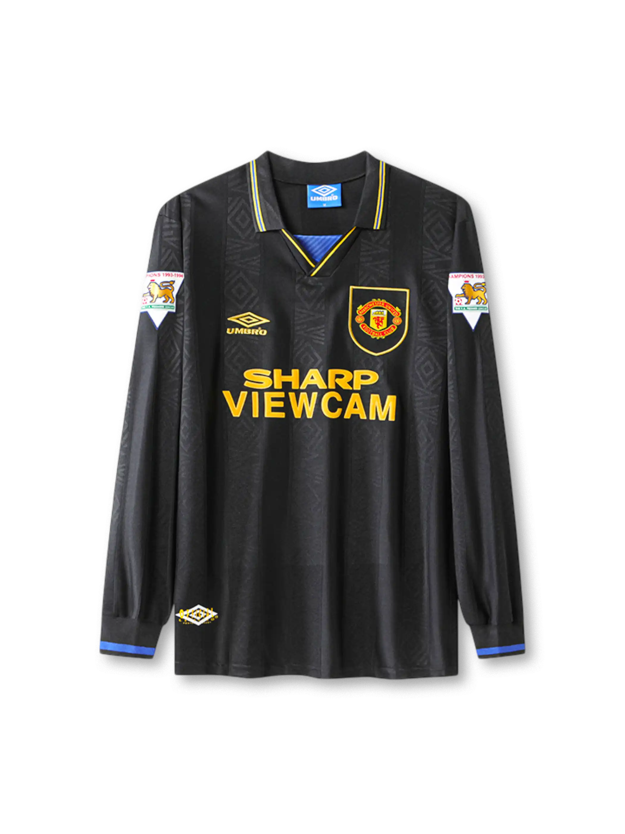 1993-95 マンチェスター・ユナイテッド アウェイ シャツ 正面 ブラック×イエローデザイン