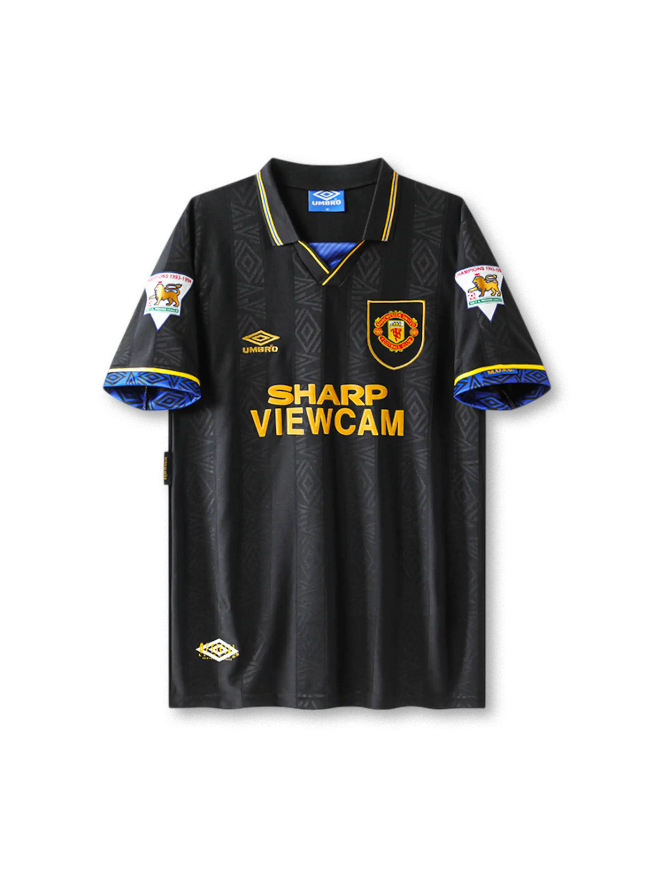 1993-95 マンチェスター・ユナイテッド アウェイ シャツ 正面 ブラック×イエローデザイン