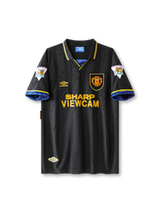 1993-95 マンチェスター・ユナイテッド アウェイ シャツ 正面 ブラック×イエローデザイン