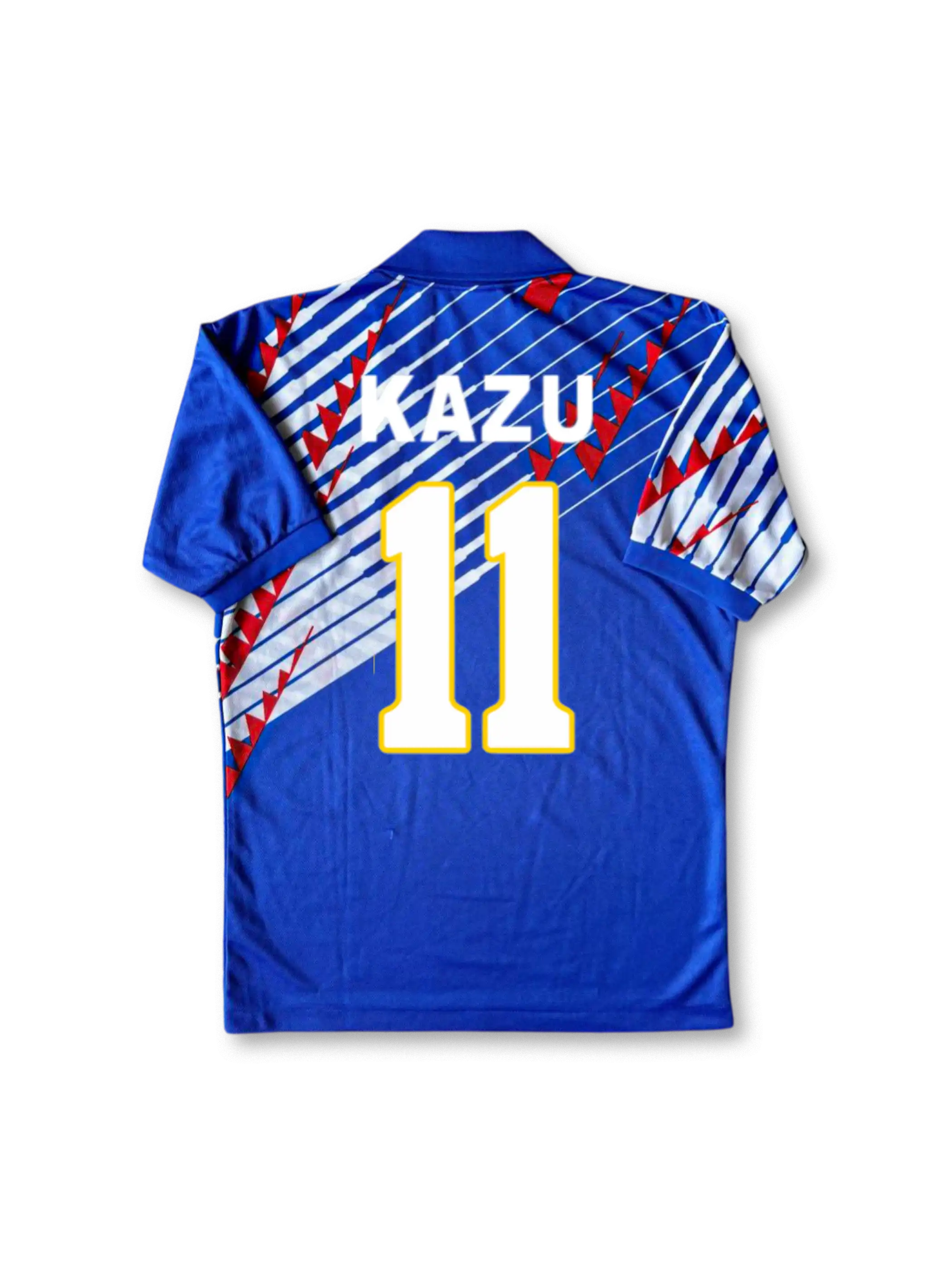 1990年代レトロサッカーユニフォーム。1993年日本代表ホームキット – 三浦知良11番を昇華プリントと高機能素材で再現。
