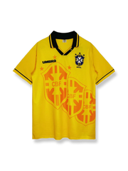 1993-94年ブラジル代表ホームレトロユニフォーム 黄色地 緑アクセント クラシックエンブレム刺繍