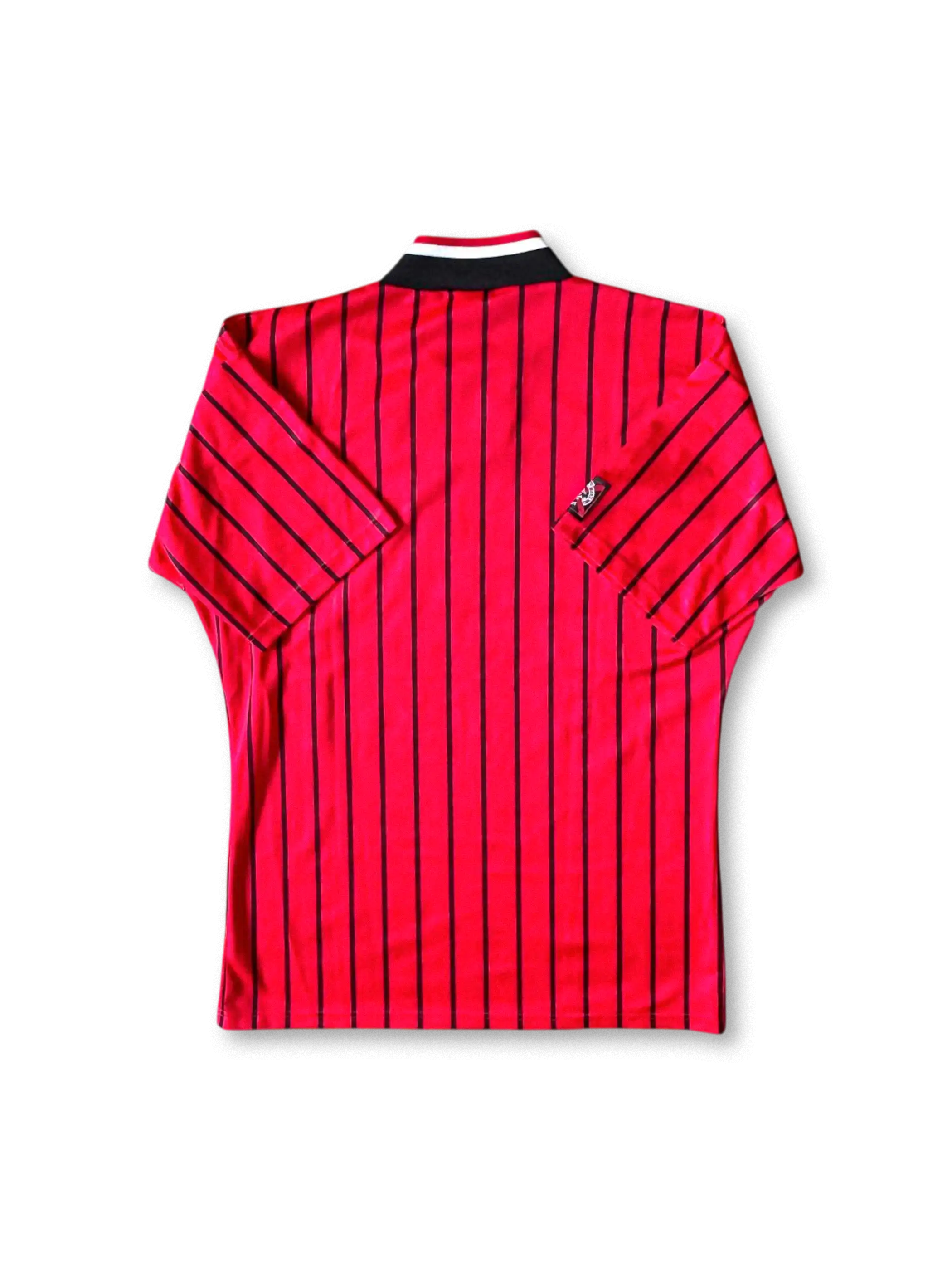 1994-95年レンジャーズ アウェイユニフォーム、赤×黒ピンストライプのビンテージサッカージャージ