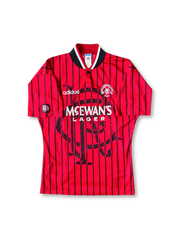 1994-95年レンジャーズ アウェイユニフォーム、赤×黒ピンストライプのビンテージサッカージャージ