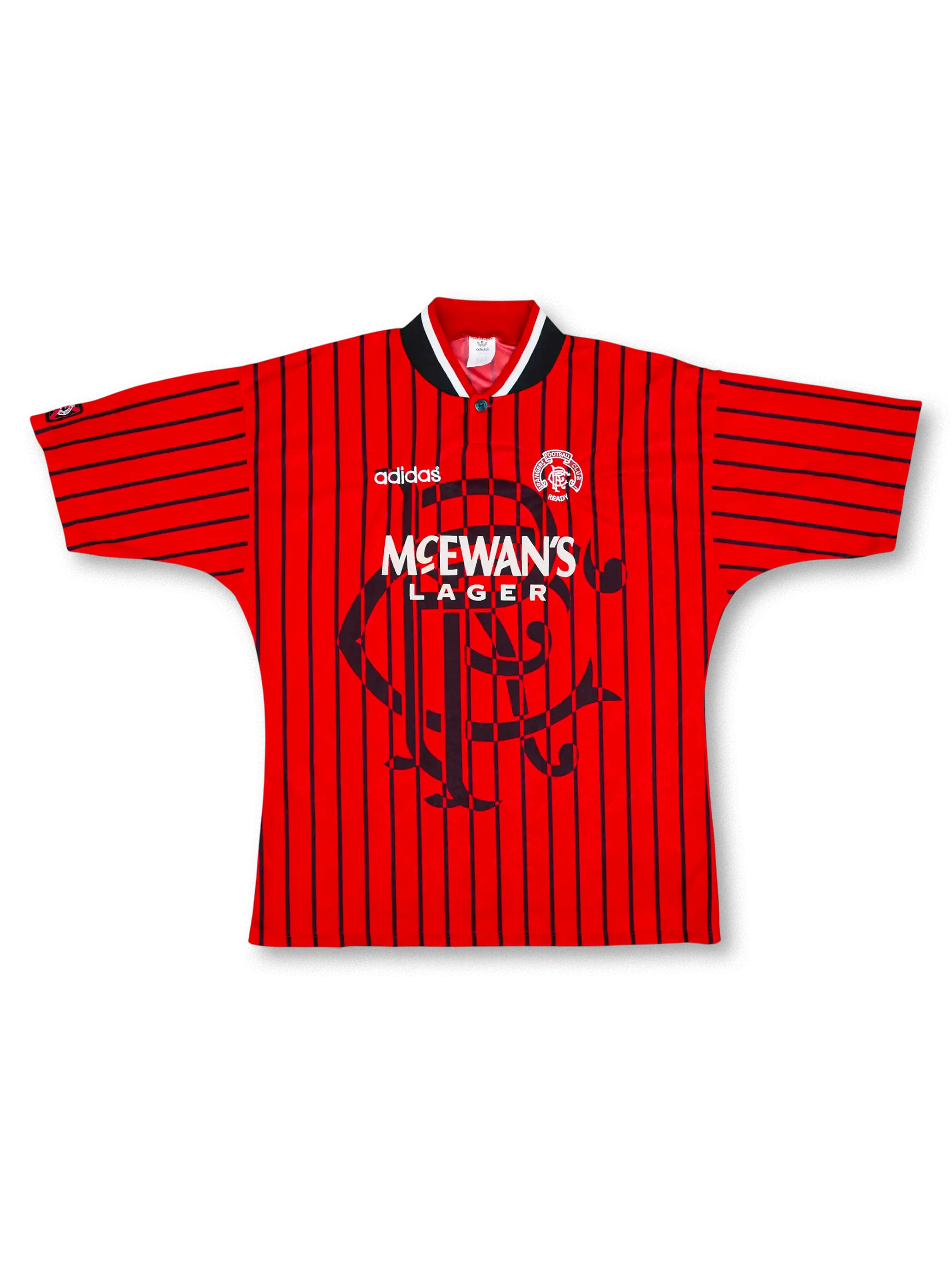 1994-95 レンジャーズ アウェイシャツ 正面 ピンストライプとモノグラムデザイン