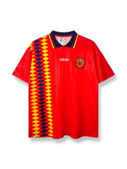 1994-95年スペイン代表ホームレトロユニフォーム 赤地黄色アクセント クラシックエンブレム刺繍