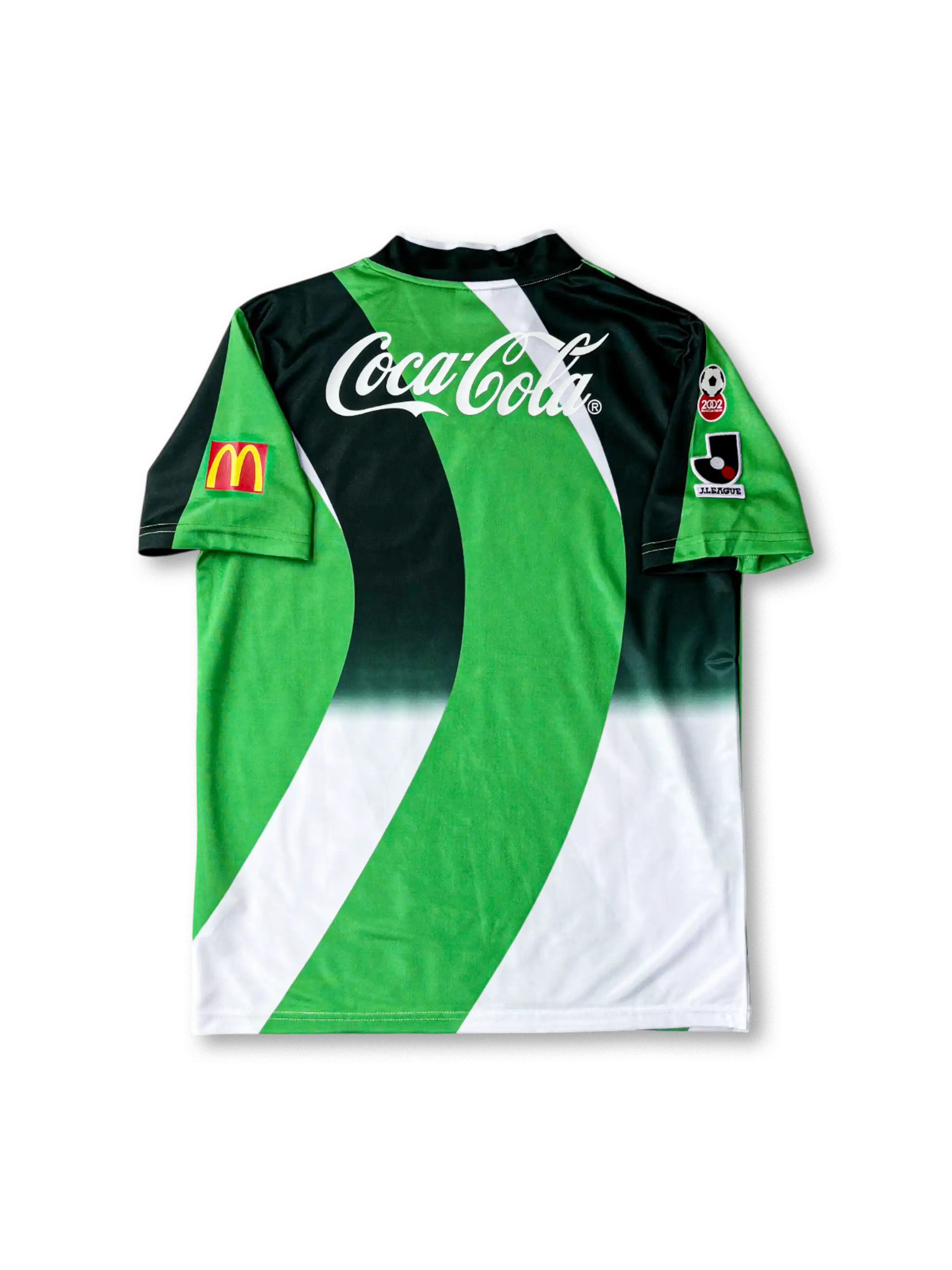 1995年ヴェルディ川崎 ホームユニフォーム 正面、Coca-Colaロゴ入り 緑×白グラデーションデザイン