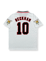 1996–97シーズン マンチェスター・ユナイテッド アウェイユニフォーム ベッカム 10番 クラシックホワイト&ブラックアクセントデザイン