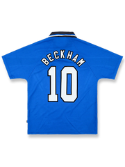 1996-98シーズンマンチェスター・ユナイテッドサードユニフォーム デイビッド・ベッカム #7 黄色 黒アクセント ナイキ刺繍スウッシュ&クラブエンブレム付き