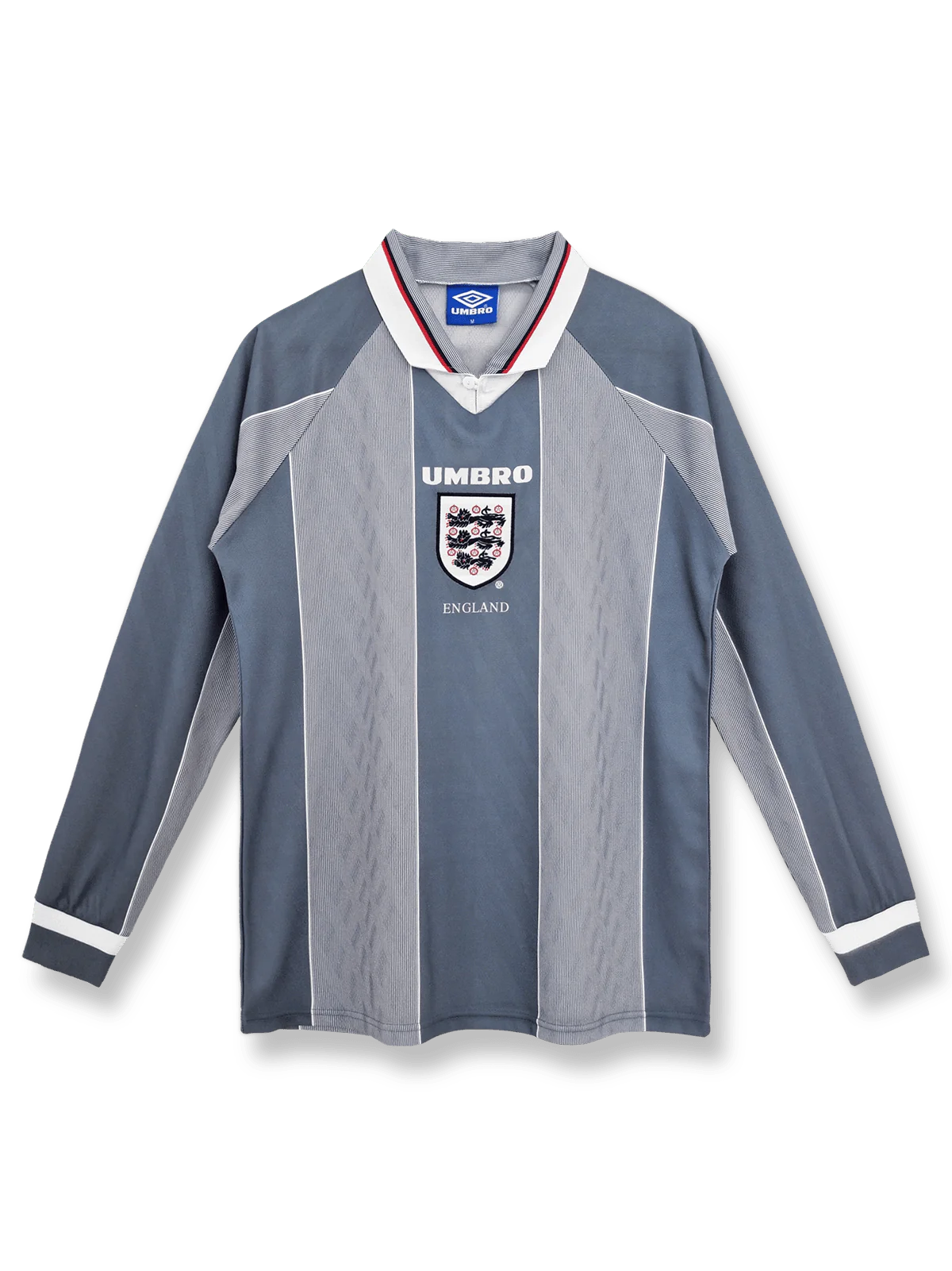 1996年イングランド代表アウェイ長袖ユニフォーム 濃紺 白赤アクセント クラシックエンブレム刺繍