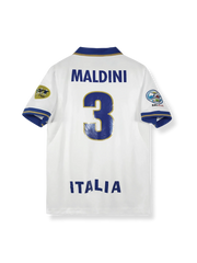 1996年イタリア代表アウェイユニフォーム パオロ・マルディーニ 背番号3 白 ブルーアクセント クラシックエンブレム刺繍