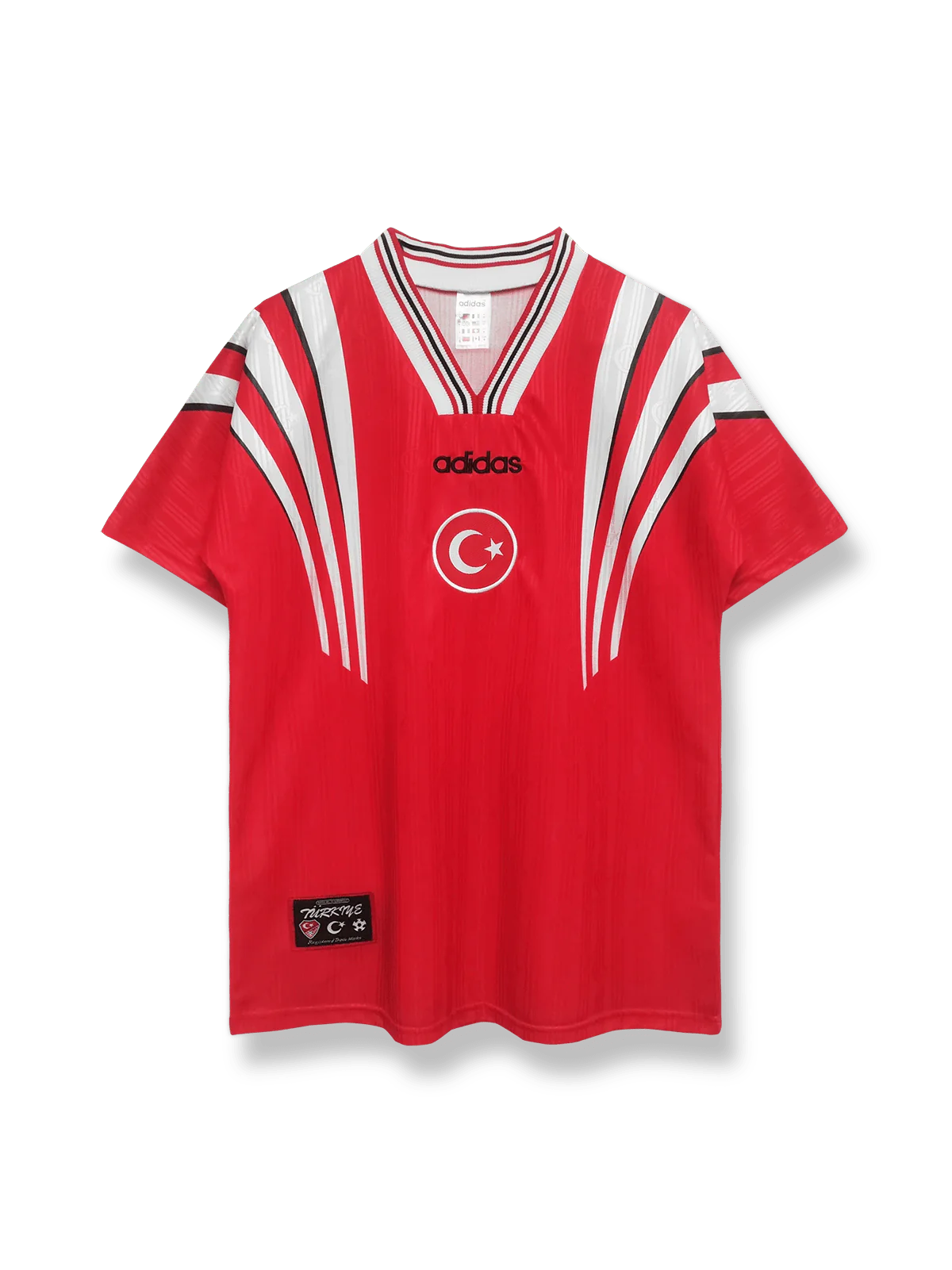 1996年トルコ代表ホームレトロユニフォーム 赤地 白アクセント クラシックエンブレム刺繍