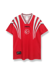 1996年トルコ代表ホームレトロユニフォーム 赤地 白アクセント クラシックエンブレム刺繍