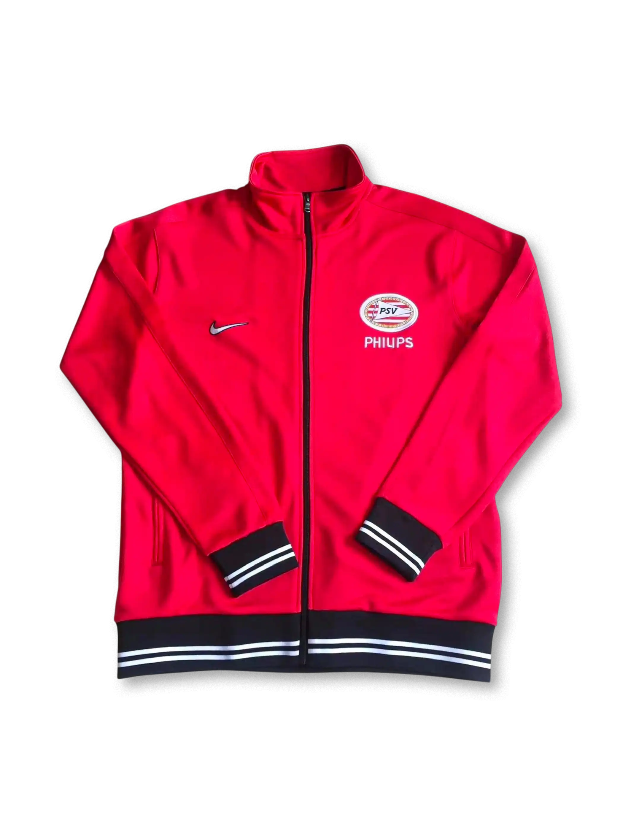 1998年PSVアイントホーフェン トラックジャケット 正面、レッド×ホワイト NikeスウッシュとPHILIPSロゴ