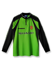 1998/99年シーズンのマンチェスター・ユナイテッドゴールキーパーグリーン長袖ユニフォーム。シンプルでクラシックなデザイン。