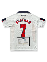 1998年 イングランド代表ホームユニフォーム、デイヴィッド・ベッカムサイン入り7番、国際試合公式用デザイン