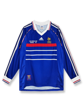 1998年フランス代表ホーム決勝長袖レトロユニフォーム 青 白赤アクセント フランス連盟エンブレム刺繍