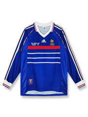 1998年フランス代表ホーム決勝長袖レトロユニフォーム 青 白赤アクセント フランス連盟エンブレム刺繍