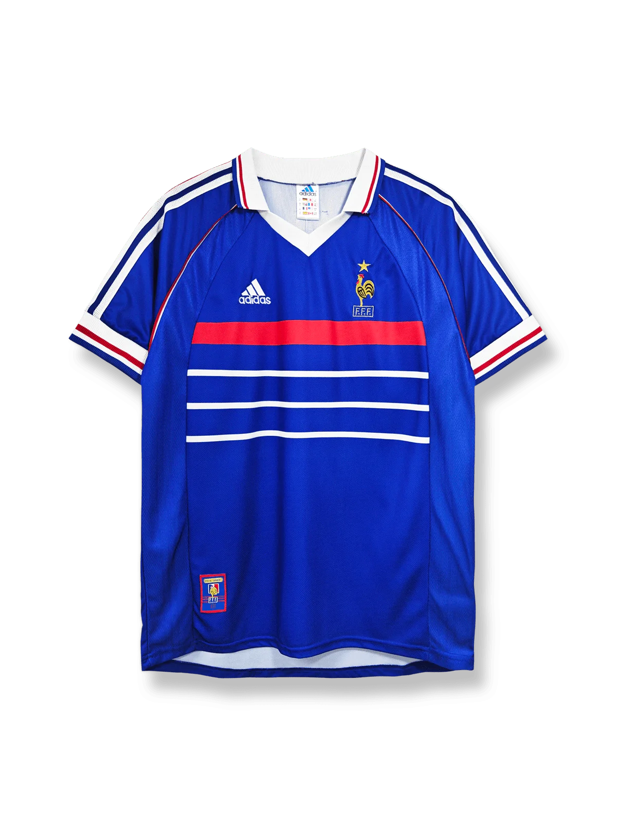 1998年フランス代表ホームレトロユニフォーム 青 白赤アクセント フランス連盟エンブレム刺繍