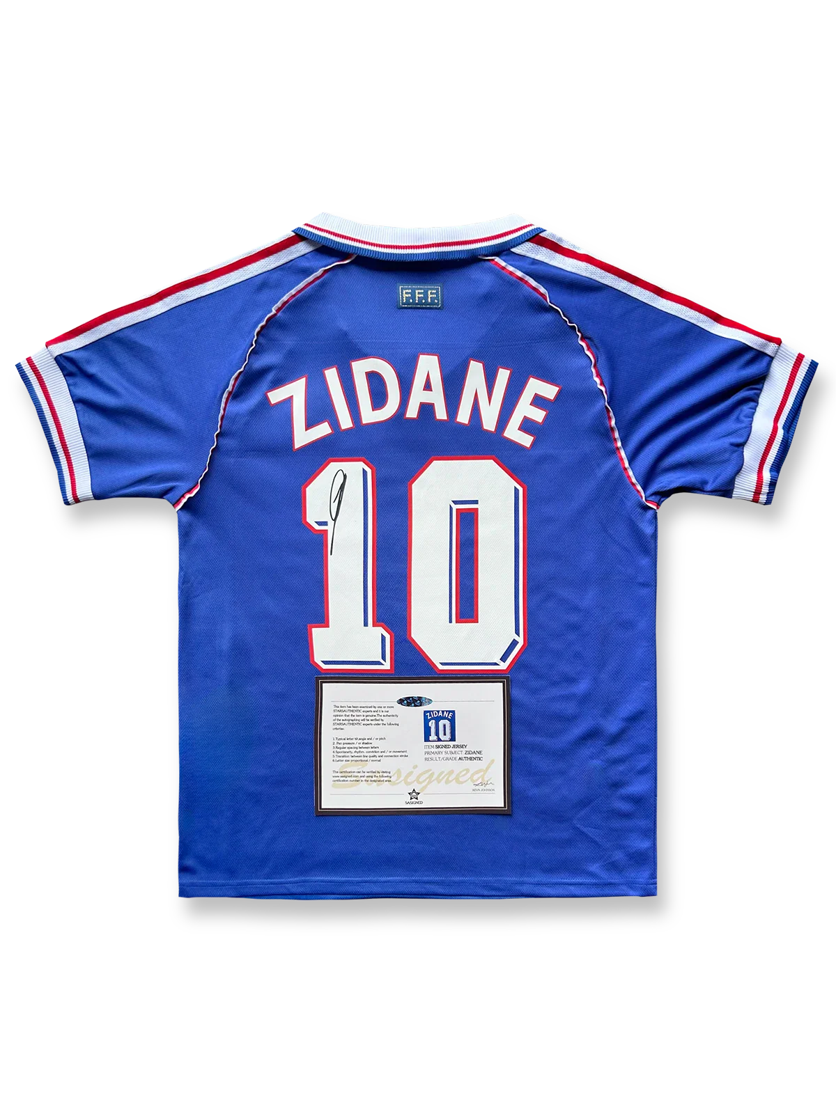 1998年 フランス代表ホームユニフォーム、ジネディーヌ・ジダンサイン入り10番、ワールドカップ公式用デザイン