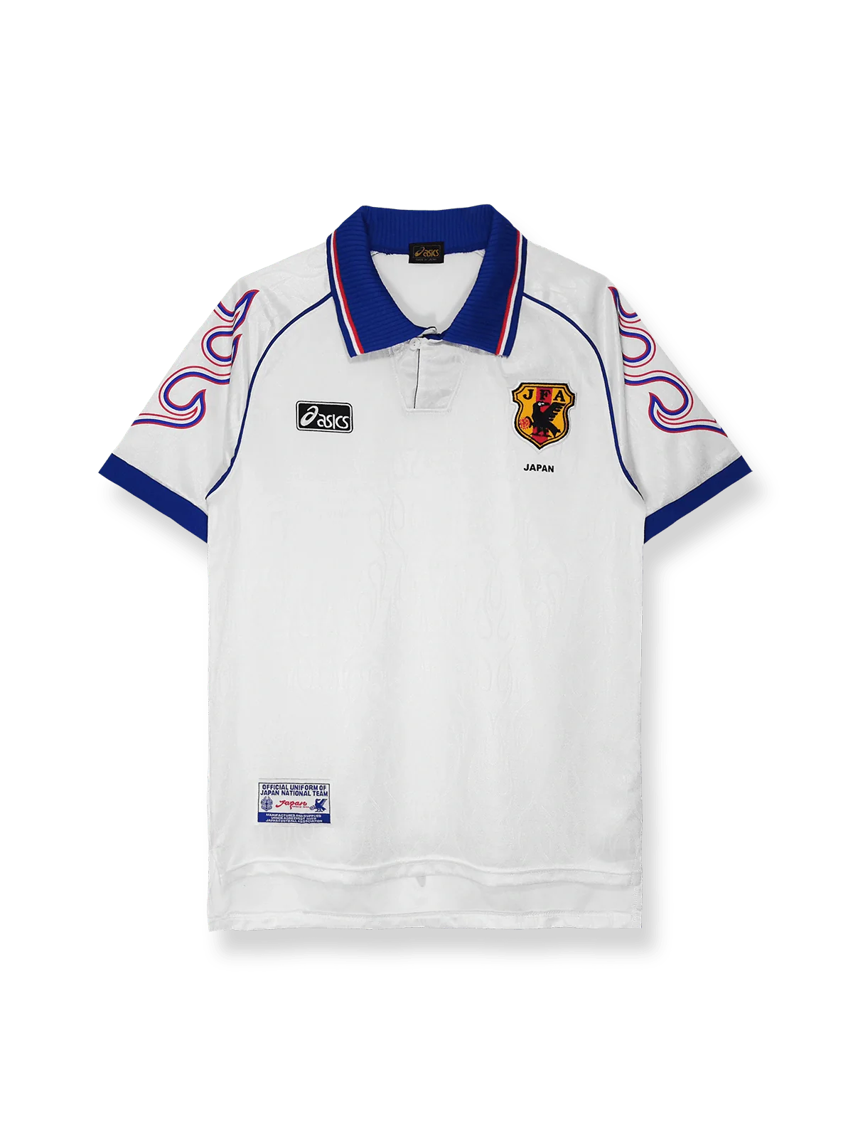 1998年日本代表アウェイユニフォーム 白地 青赤アクセント クラシックエンブレム刺繍