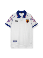 1998年日本代表アウェイユニフォーム 白地 青赤アクセント クラシックエンブレム刺繍