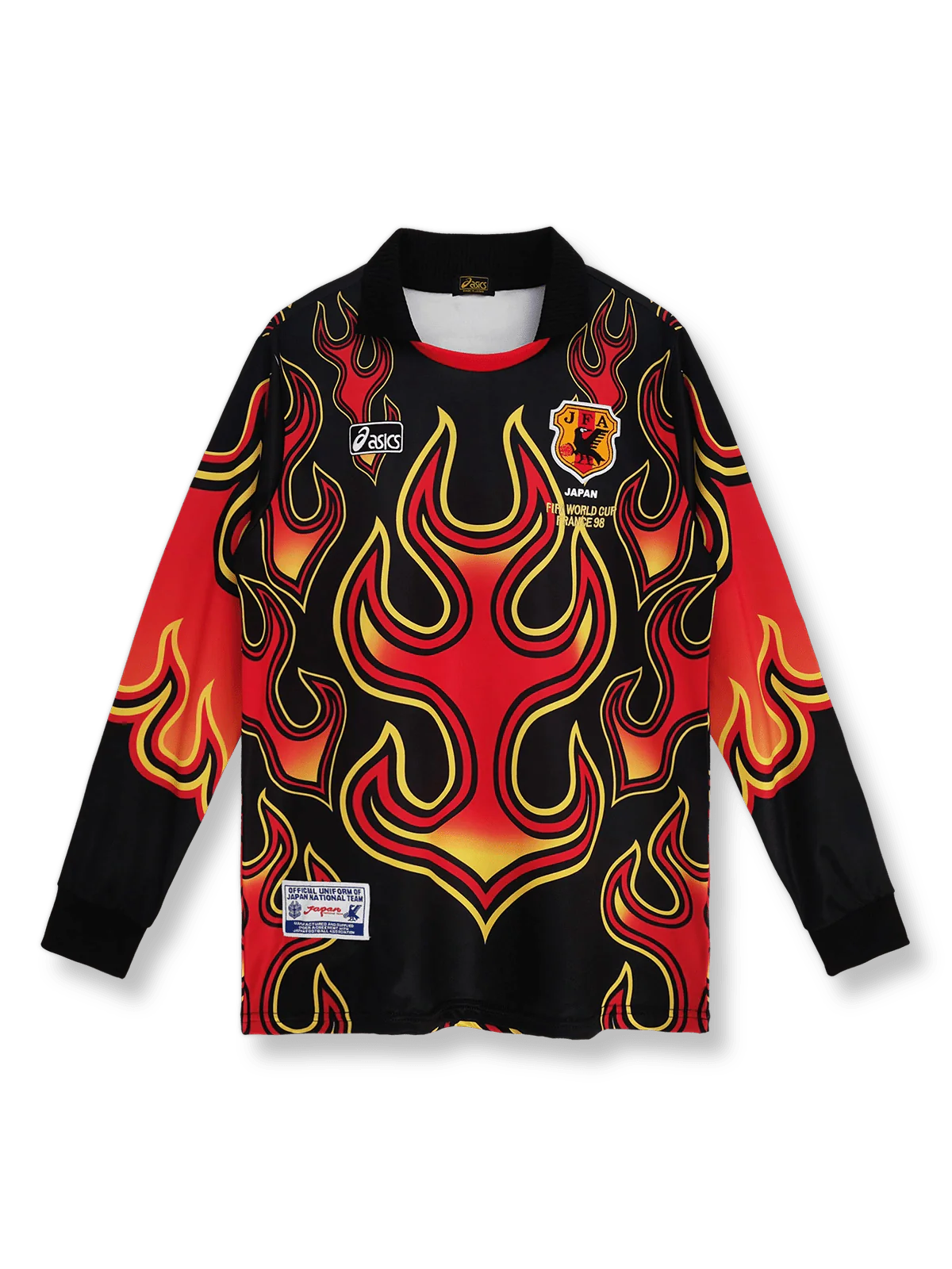 1998年日本代表ゴールキーパー赤い炎長袖ユニフォーム 赤 炎柄 クラシックエンブレム刺繍