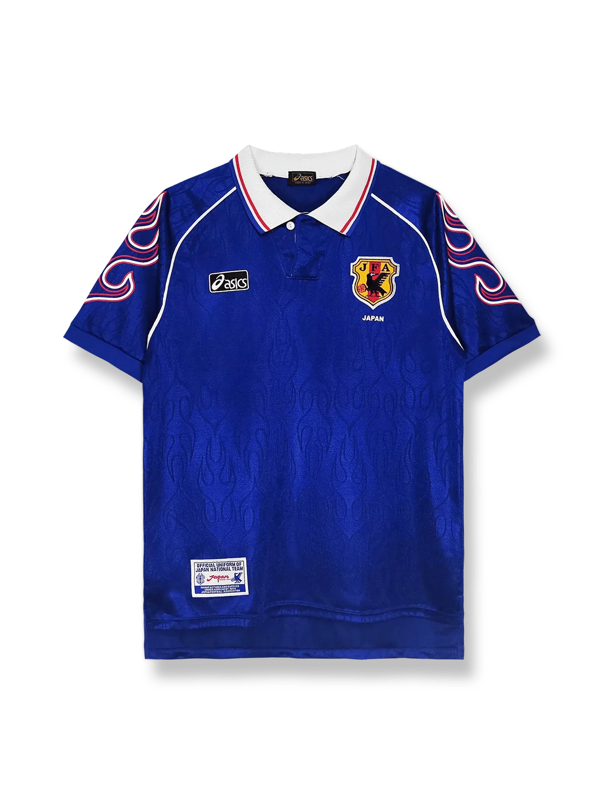 1998年日本代表ホームユニフォーム 青地 白赤アクセント クラシックエンブレム刺繍