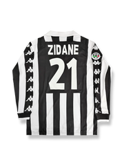 1999-00シーズンユヴェントスホームユニフォーム ジネディーヌ・ジダン #21 白黒縦縞 アディダス刺繍&クラブエンブレム付き