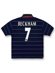 1999-00シーズンマンチェスター・ユナイテッドアウェイユニフォーム デイビッド・ベッカム #7 白 黒赤アクセント クラシックエンブレム刺繍