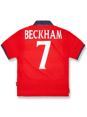 1999-01年イングランド代表アウェイレトロユニフォーム デイビッド・ベッカム #7 濃紺 赤白アクセント クラシックエンブレム刺繍