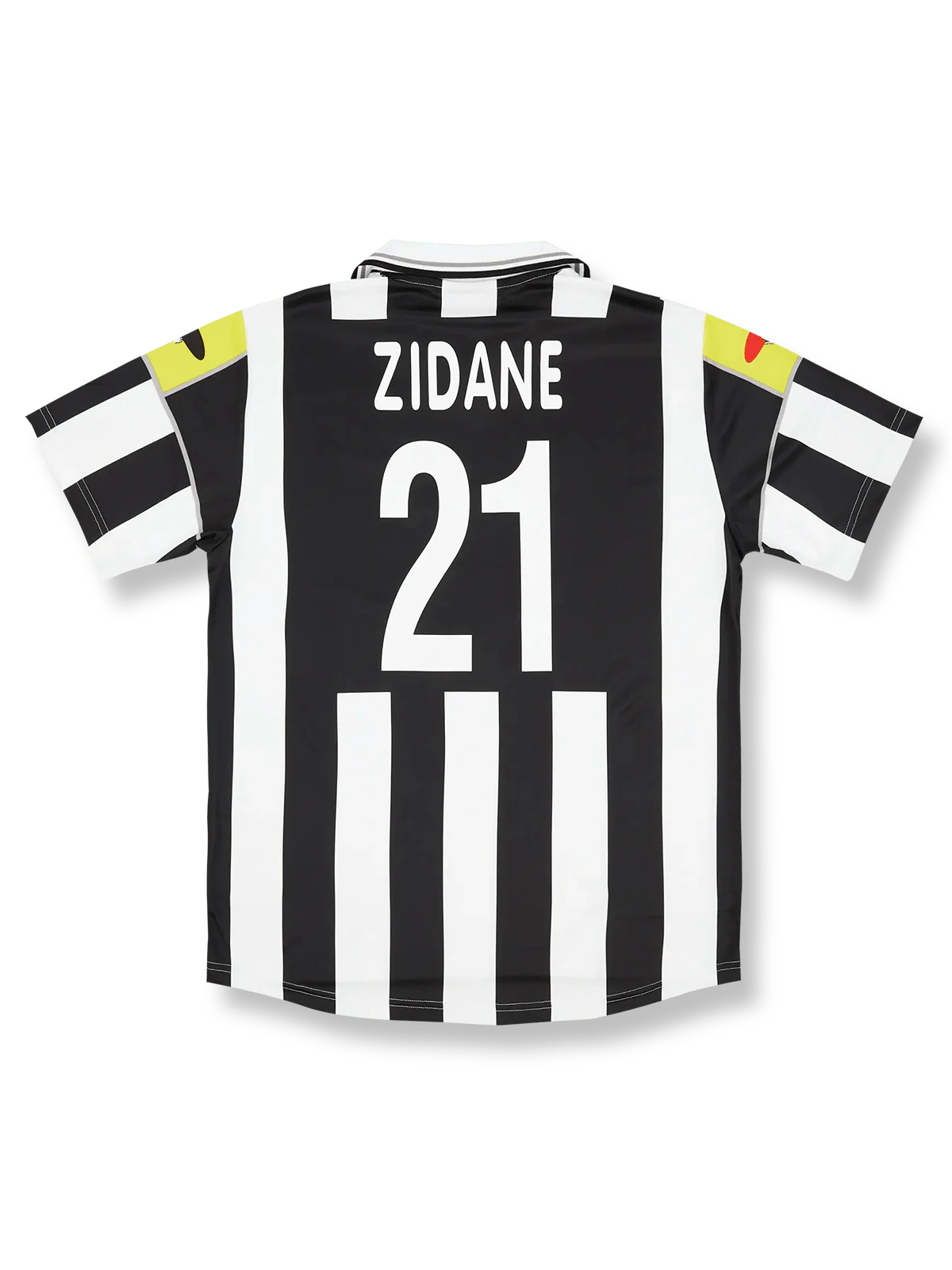 2000-01シーズンユヴェントスヨーロッパホームユニフォーム ジネディーヌ・ジダン #21 白黒縦縞 アディダス刺繍&クラブエンブレム付き