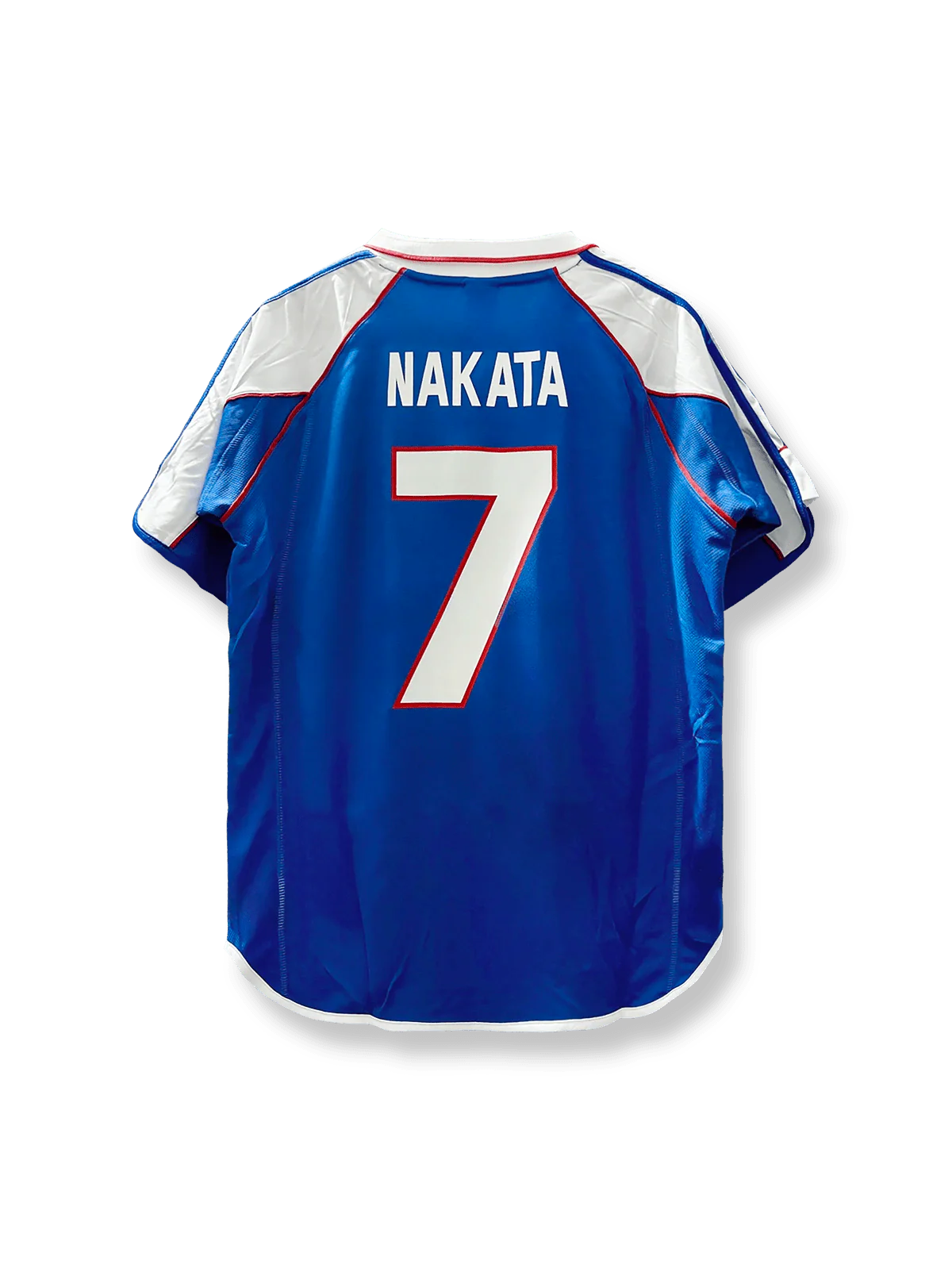 2000年日本代表ホームユニフォーム 中田英寿 背番号7 サムライブルー 白赤アクセント 日本サッカー協会エンブレム刺繍