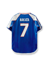 2000年日本代表ホームユニフォーム 中田英寿 背番号7 サムライブルー 白赤アクセント 日本サッカー協会エンブレム刺繍