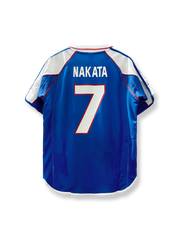 2000年日本代表ホームユニフォーム 中田英寿 背番号7 サムライブルー 白赤アクセント 日本サッカー協会エンブレム刺繍